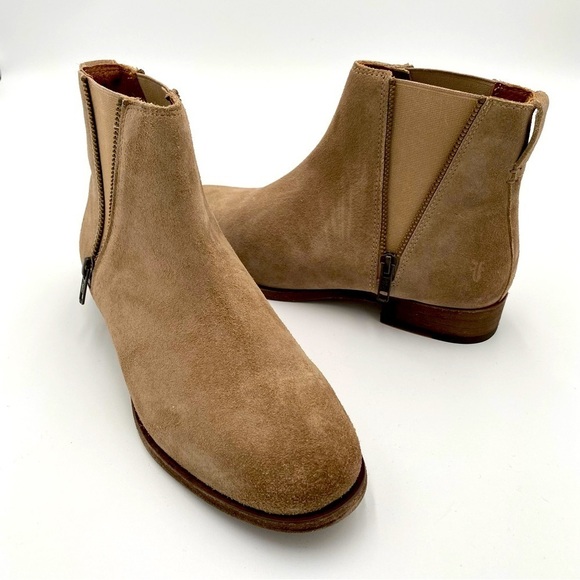 Frye Ash Leather Suede Carly Zip Slip On Ankle Boot Booties Shoes Size 8.5 NWOT - Picture 1 of 9